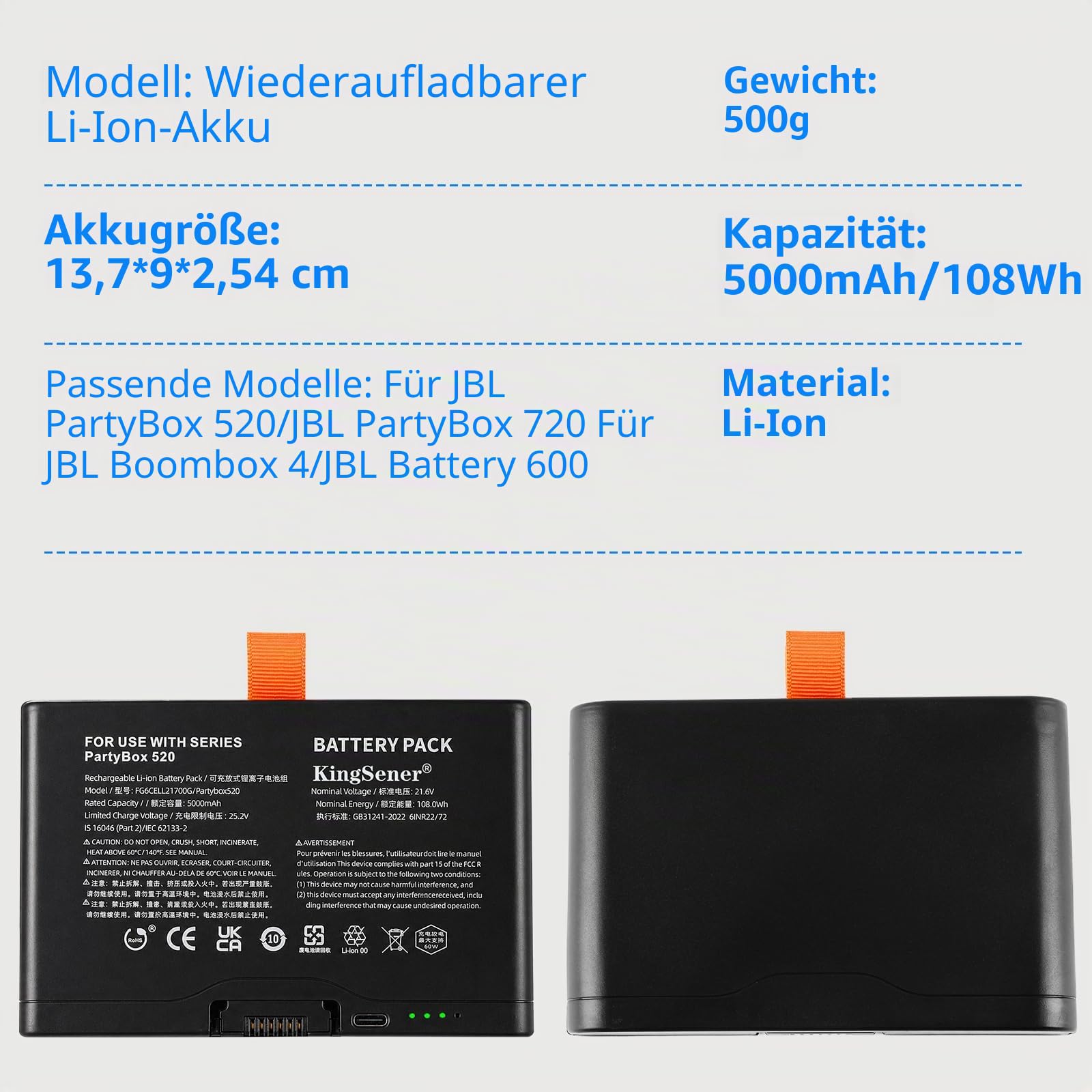 2X 108Wh Akku für JBL PartyBox 720 520 Boombox 4 FG6CELL21700G