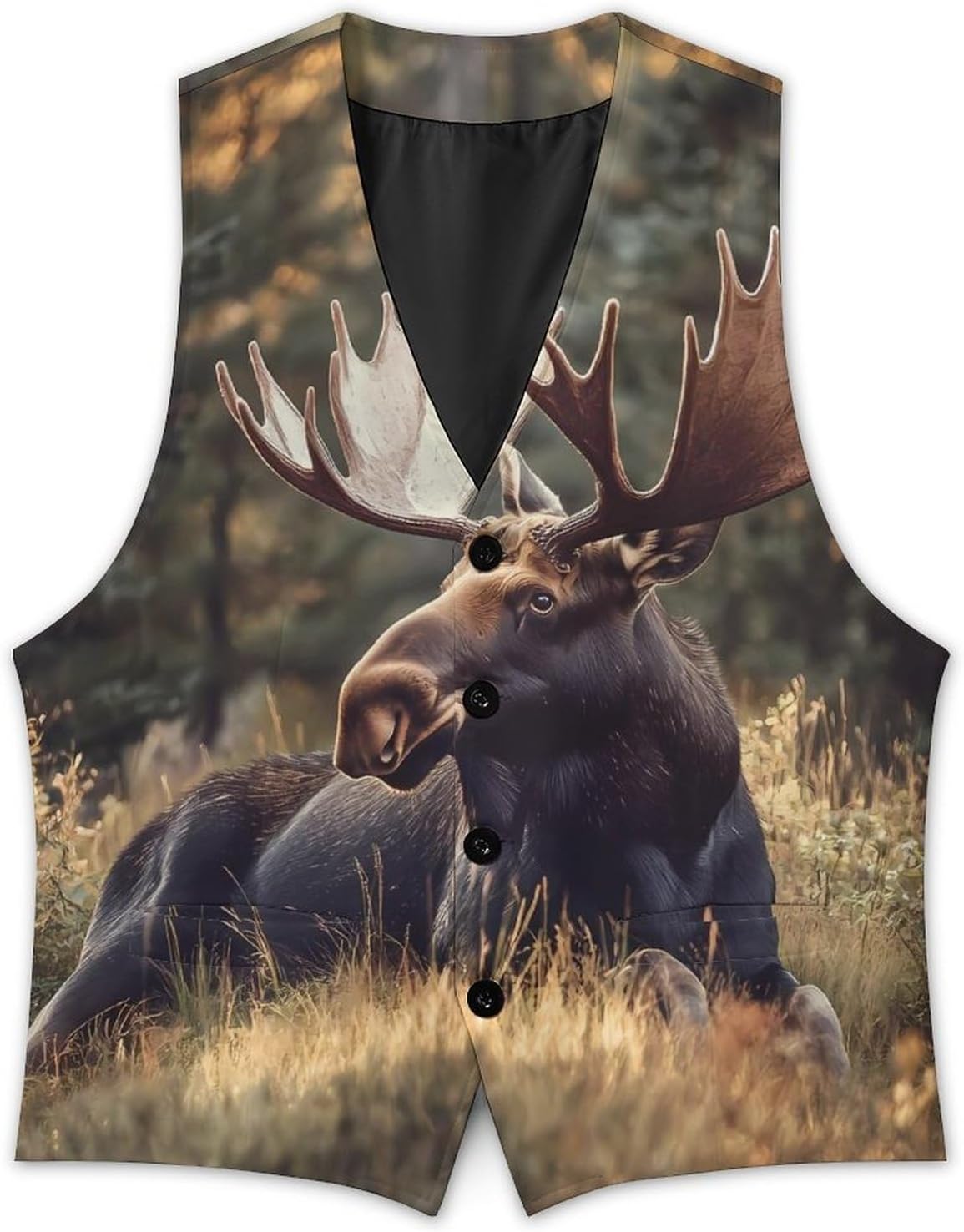 Canadian Moose in Forests Men's Formal Suit Vest Casual Business Waistcoat Slim Fit Vests for Wedding Prom 3X-Large