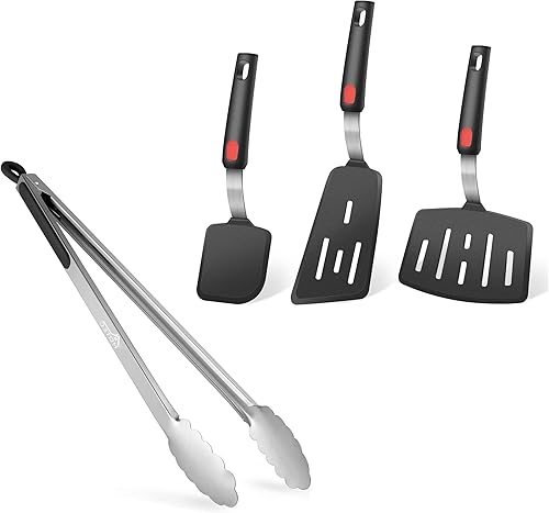 Hotec Espátula de silicona flexible, volteadora y pinzas de barbacoa de 16 pulgadas para cocinar