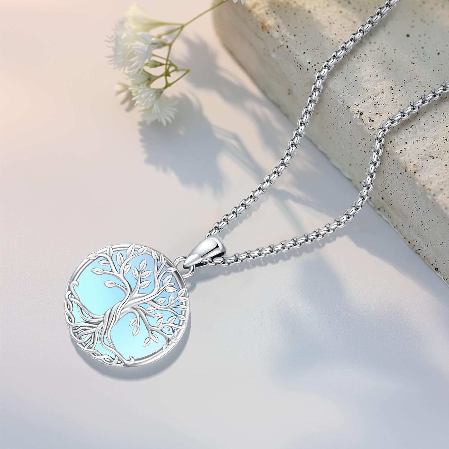 Tree of Life Necklace Tree of Life Pendant 925 Sterling Silver Abalone Shell Opal Malachite Turquoise Moonstone Crystal Necklace Celtic Knot Family Tree Jewelry for Men Women Fathers Day - Image 6