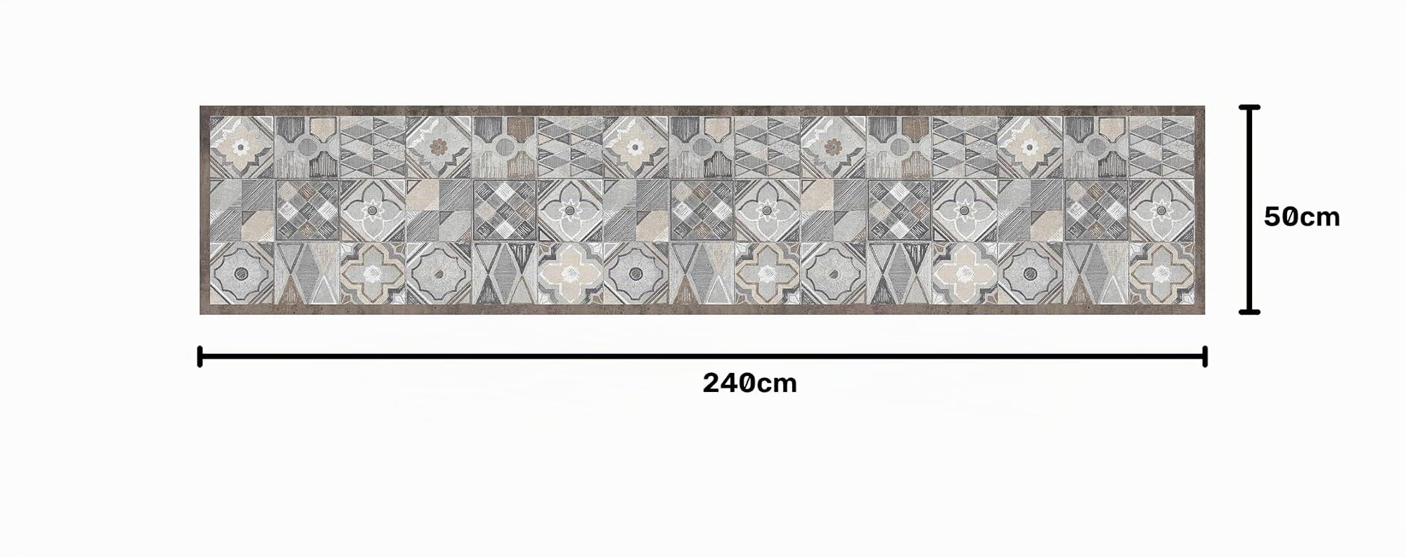 CREARREDA Tapis de Cuisine 240 x 50 cm Hand-Drawn Tiles Vinyle antidérapant et Lavable Tapis de Cuisine en Vinyle, Lavable 100% fabriqué en Italie