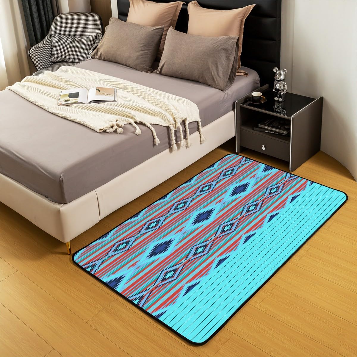 Loussiesd Southwestern dywaniki do salonu geometryczny dywanik dla dzieci chłopców dziewcząt wystrój pokoju plemienny dekoracyjny zestaw dywanów 100 * 150 cm rdzenni Amerykanie design niebieska mata
