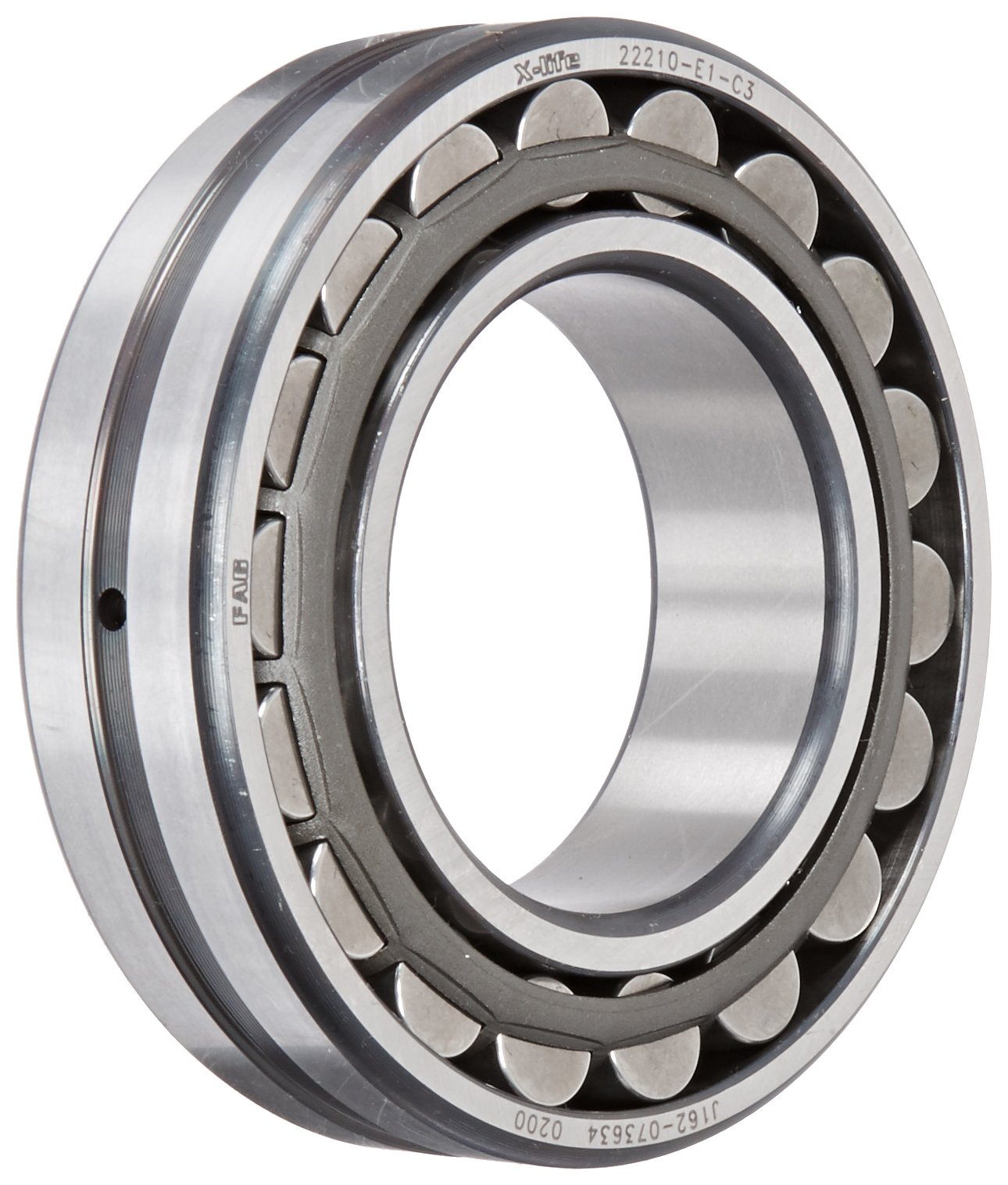 FAG 22210E1-C3 Spherical Roller Bearing, Straight Bore, Steel Cage, C3 Clearance, Metric, 50mm ID, 90mm OD, 23mm Width