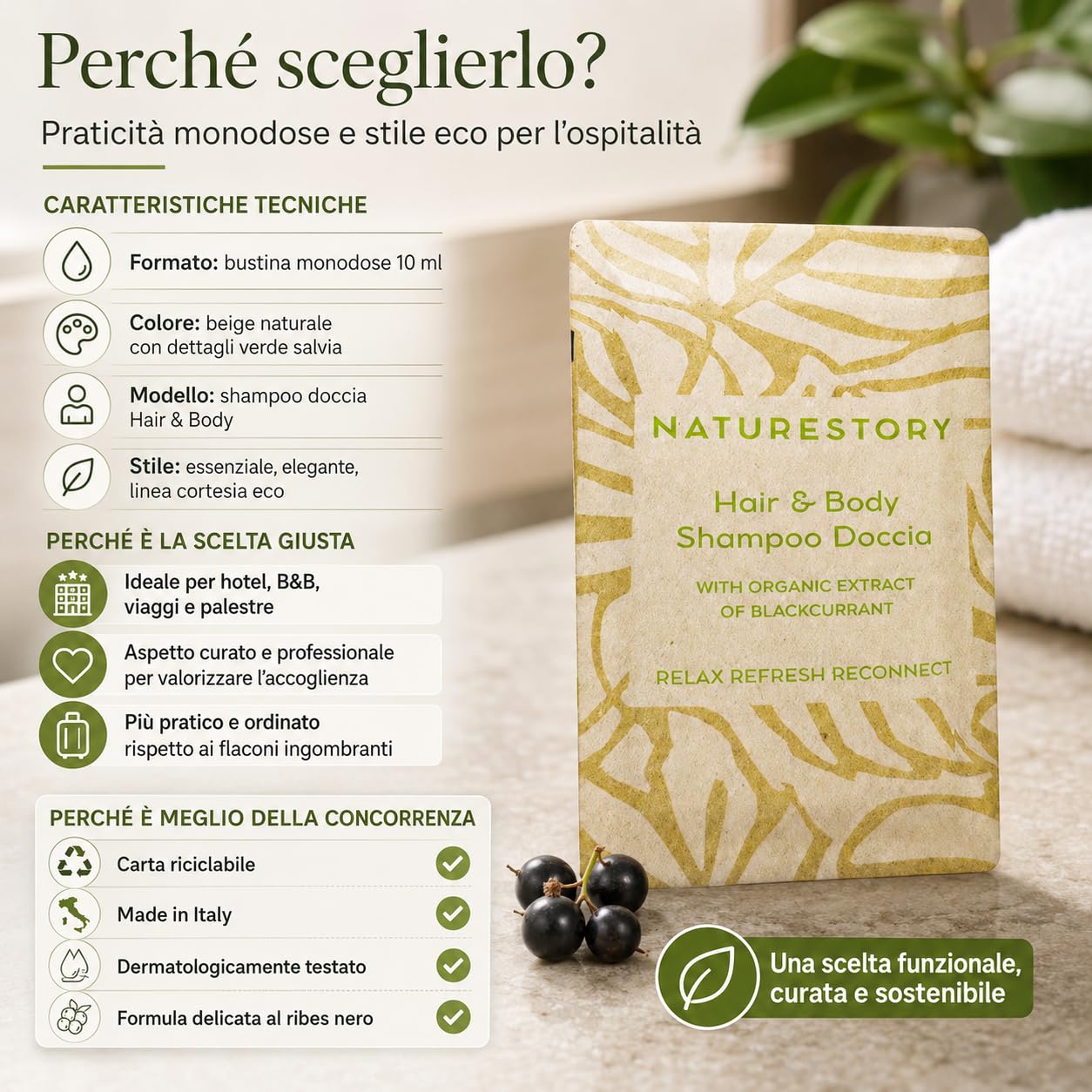 MAQA 600uds Champú de ducha Hotel sobres 10 ml, champú de ducha monodosis línea cortesía para B&B, champú de baño gel de ducha desechable