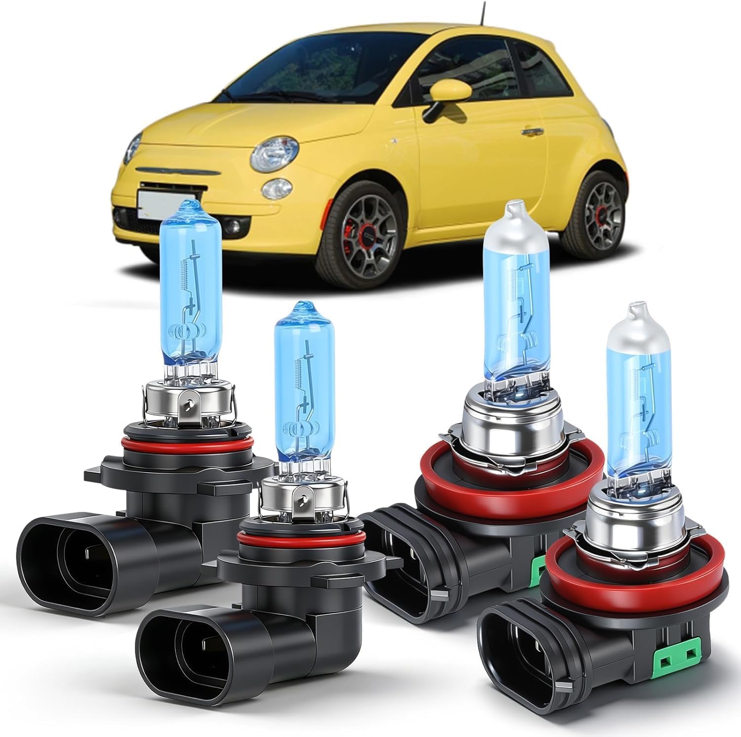 Halogen Headlight Bulbs Fit for Fiat 500 500L 500X (2012-2020), 9012 High Low/Beam Halogen Headlamp Lights Replacement Bulbs Kit 4200K, Plug n Play, 4 Pack