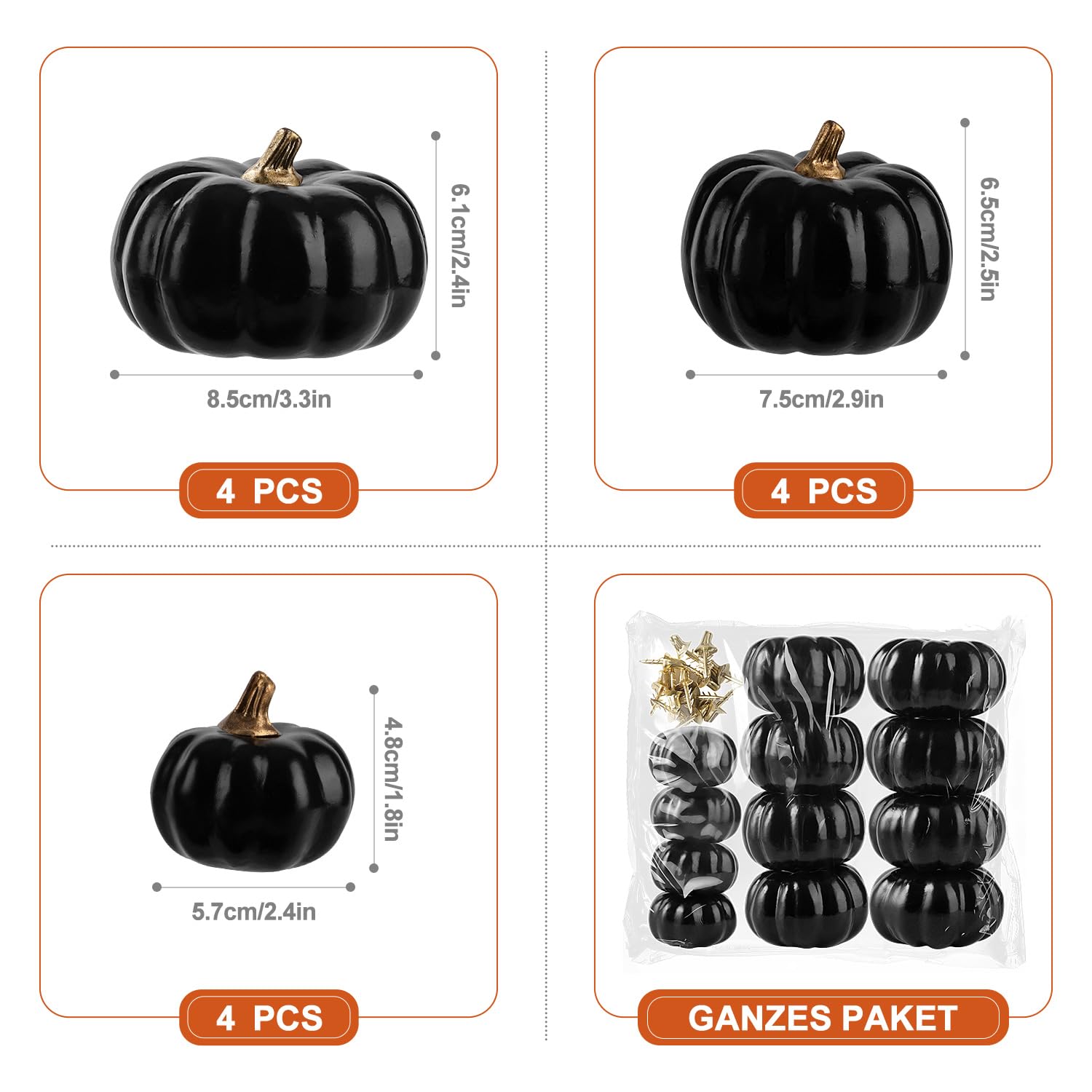 Benjia Kürbis Herbst Dekorationen, Mini Klein Draußen Künstlich Gefälscht Schaum Simulation Kürbis Herbst Bauernhaus Deko für Halloween Thanksgiving Tisch Dekorieren (12 Stück, Schwarz)