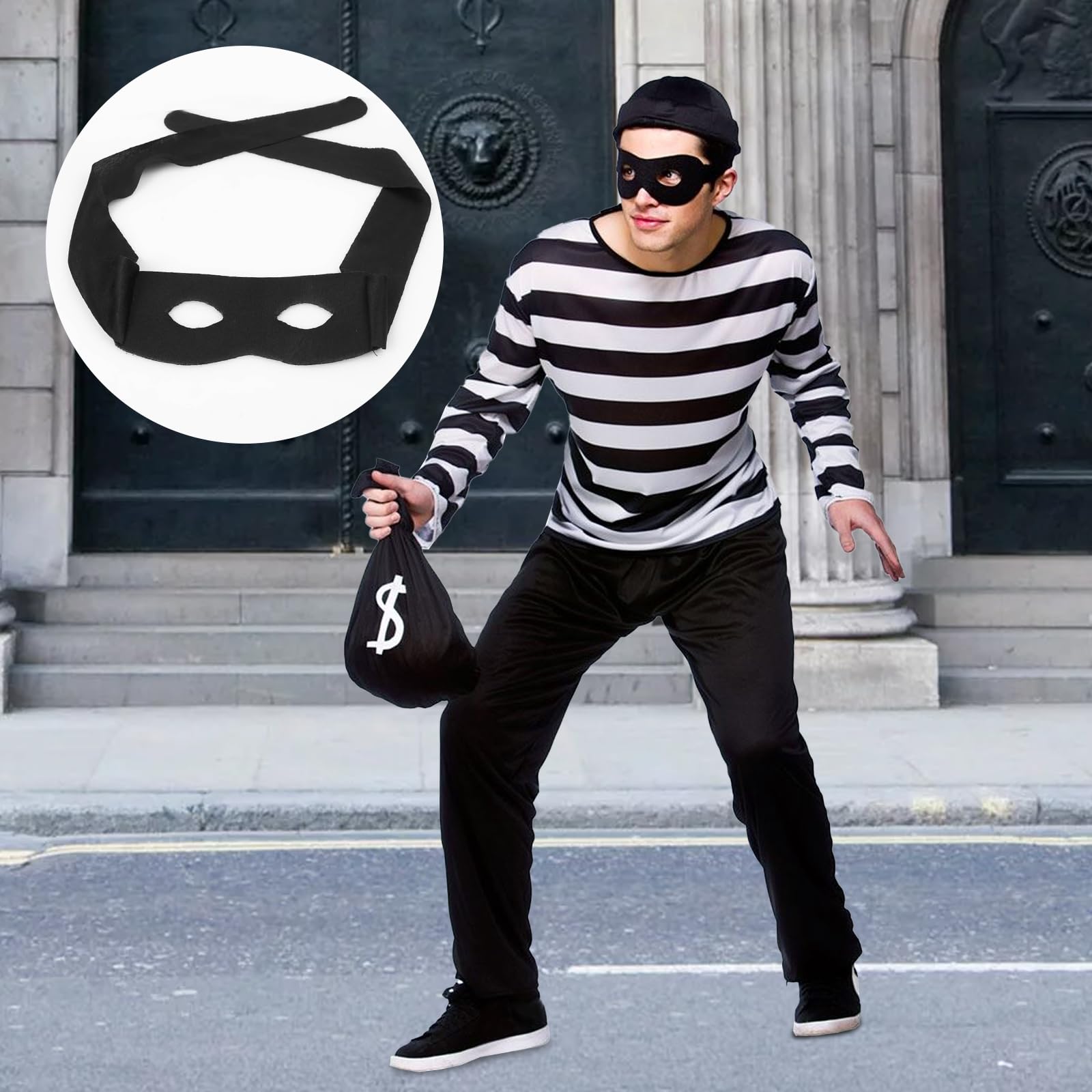 Máscara de bandido, accesorio de disfraz, máscara de ojos, disfraz de ladrón de camino, máscara de disfraz de ladrón de bandido negro, 4 unidades 5