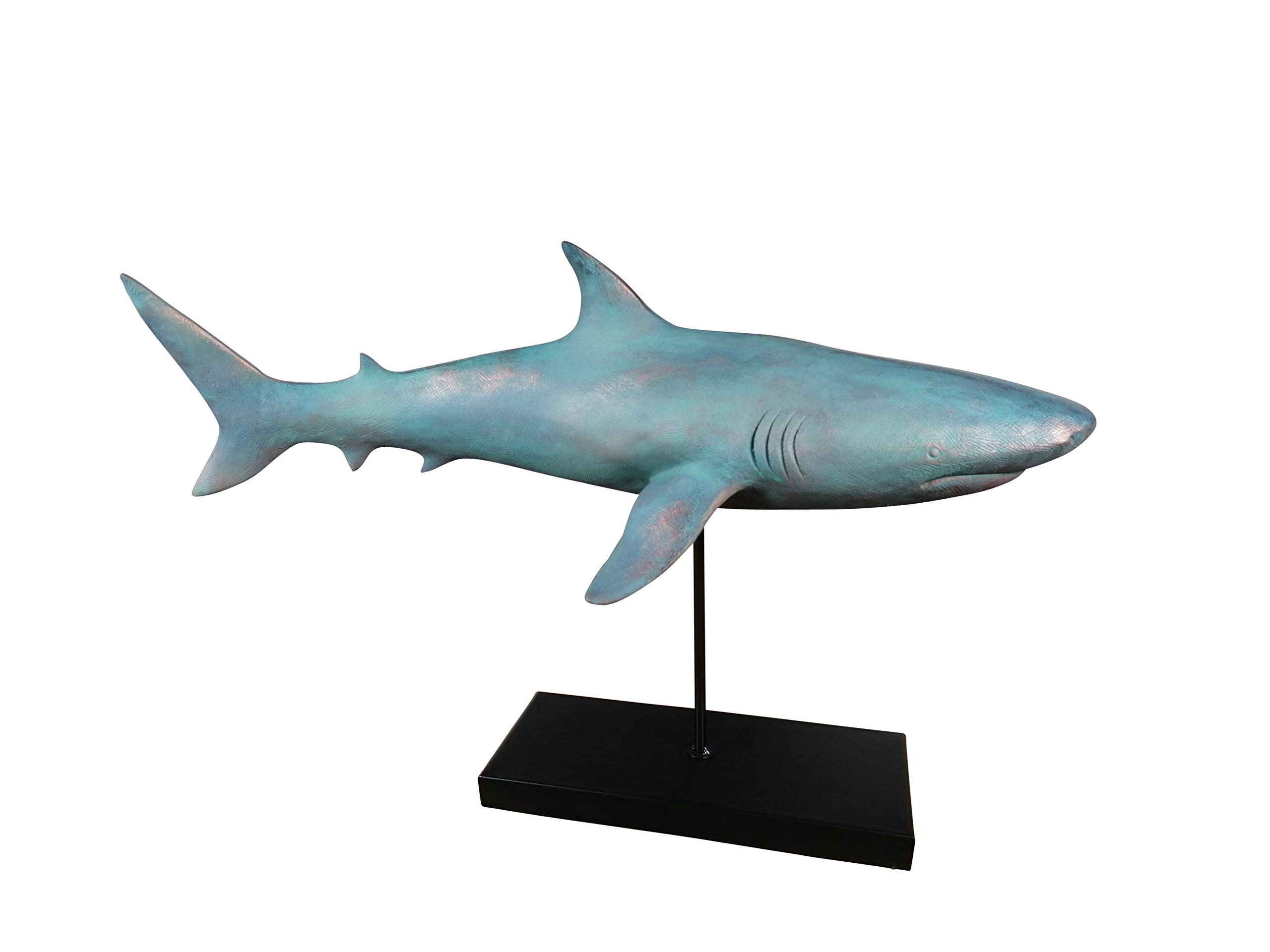 MichaelNoll Hai Haifisch Fisch Dekofigur Statue Skulptur Polyresin Modern - Maritime Deko für Wohnung in Holz-Optik Grün - Dekoration für Wohnzimmer, Schlafzimmer oder Badezimmer - XXL 59x24x38,5 cm