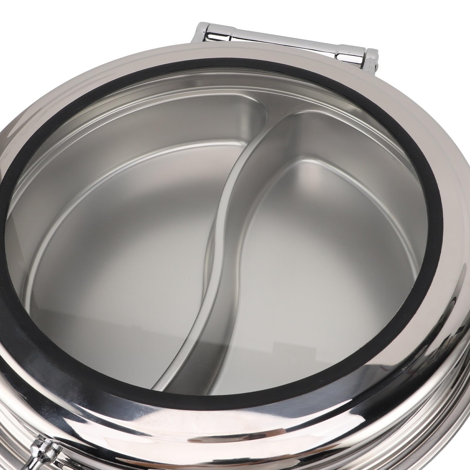 Plato Redondo de Acero Inoxidable de 6 Litros, Servidor de Buffet con Tapa de Vidrio Visible, Tapa Abatible de 90 Grados, Sartén Espesa, Calentador de Alcohol, para Buffet, Boda, Cena de