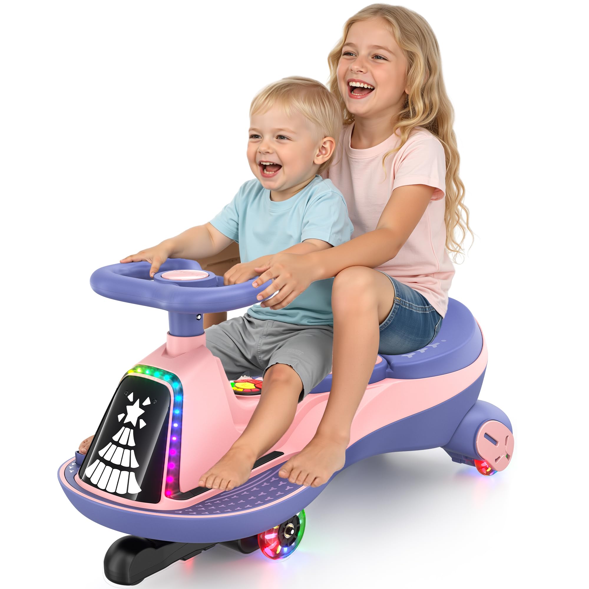 ANPABO 12V Electric Wiggle Car for Kids, 2 Seater, 2x75W Motor, Pink | 2 in 1 ride on toy for kids ages 3+, 2 speeds max 4.1 mph, anti-rollover, music & bluetooth, flashing wheels, 170 lbs