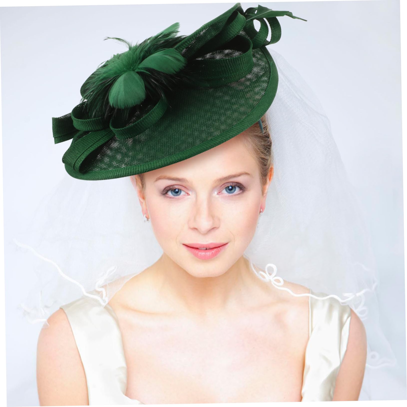 Fascinator Headband Verde, in Lino Artificiale, Poliestere e Piume | Clip per Chioma Inclusa, Stile Elegante e Moda, Leggero e Confortevole per Party e Feste di Compleanno