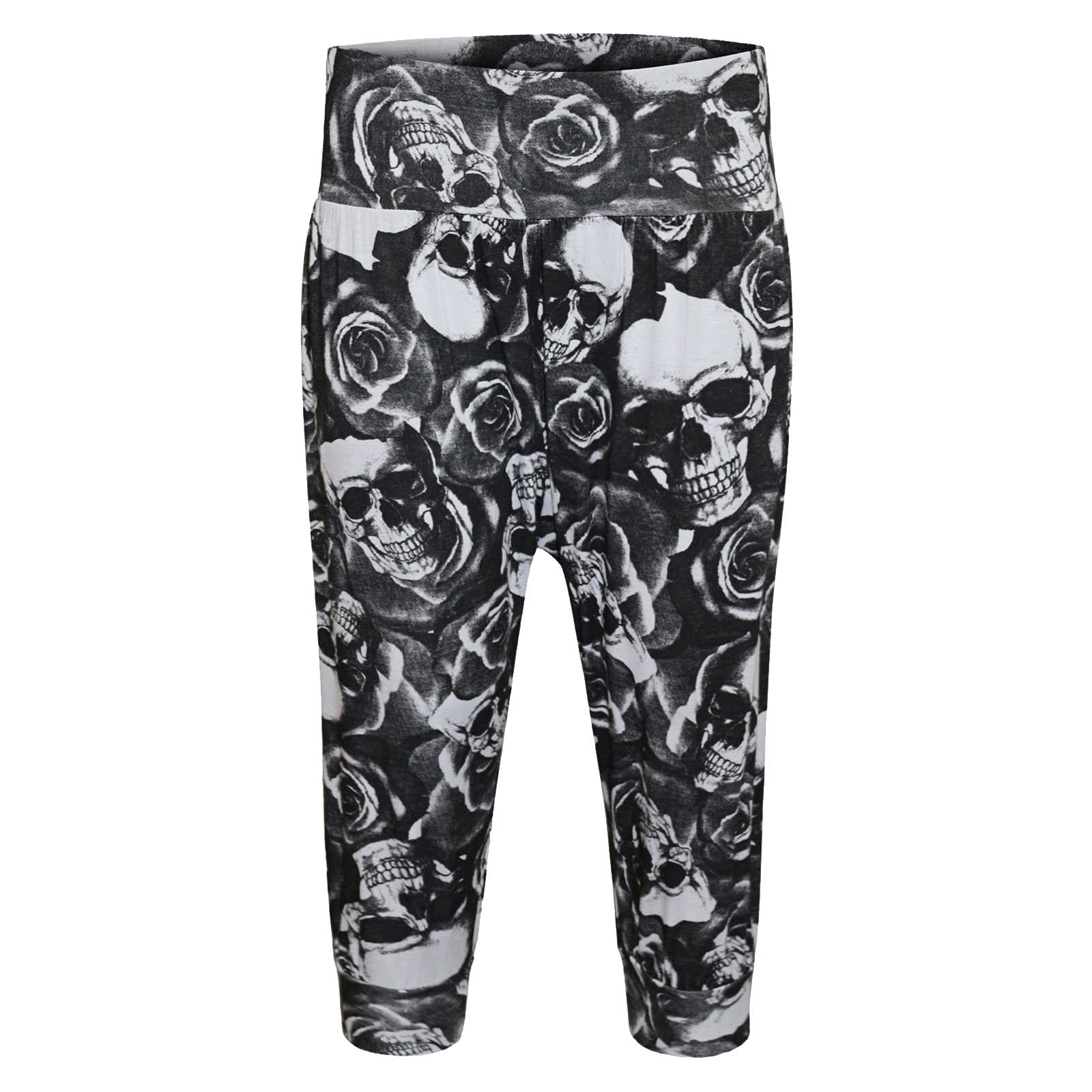 Wearall Women's Skull & Rose Plus Size Cropped Harem Trousers 3/4 Plain Baggy Pants 20-22