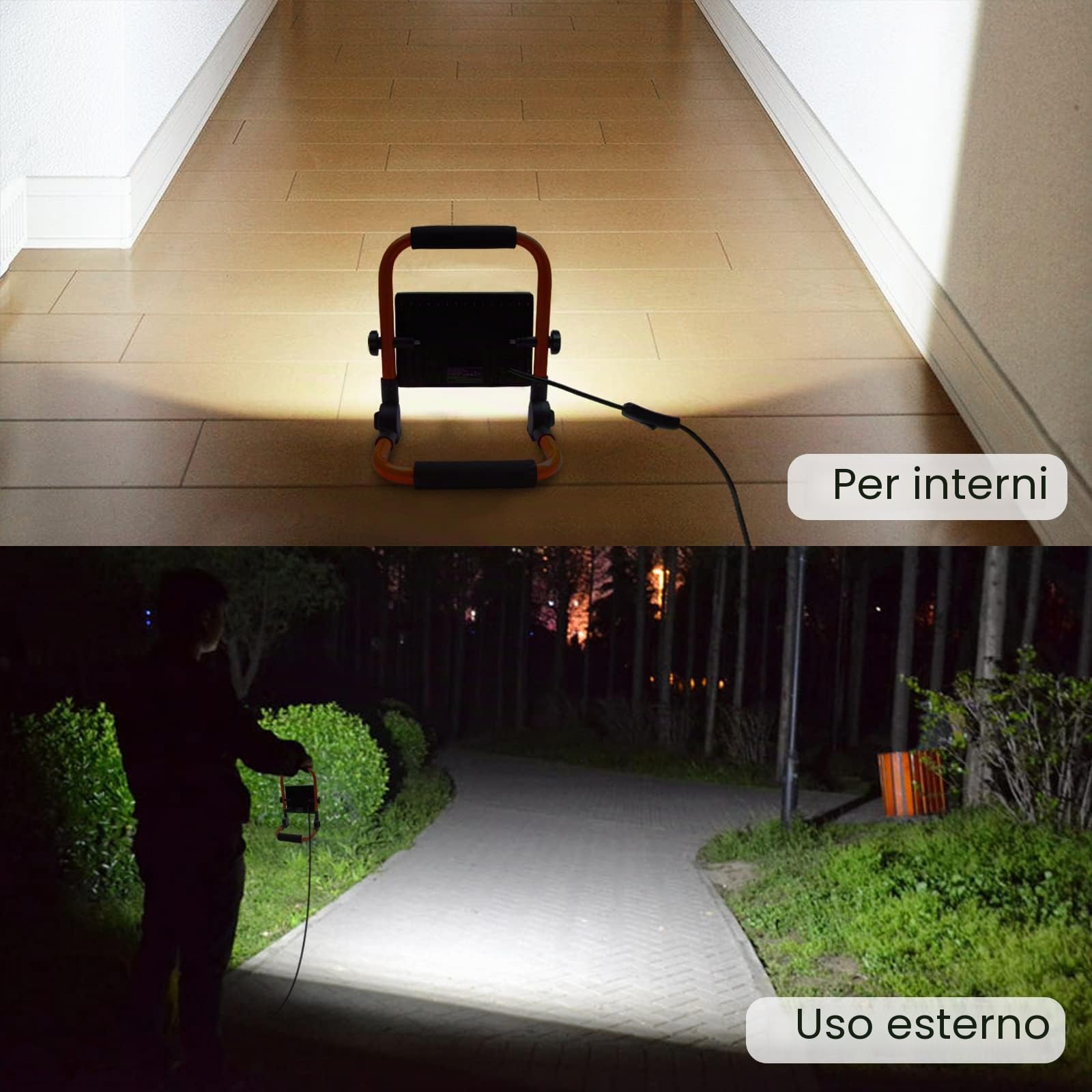 MEIHUA 60W Faretto LED da Cantiere, Lampada da Lavoro Portatile 5200LM 6500K, Rotazione 360° con Staffa Pieghevole, Faro LED da Costruzione Impermeabile IP66 per Officina, Esterni, Garage