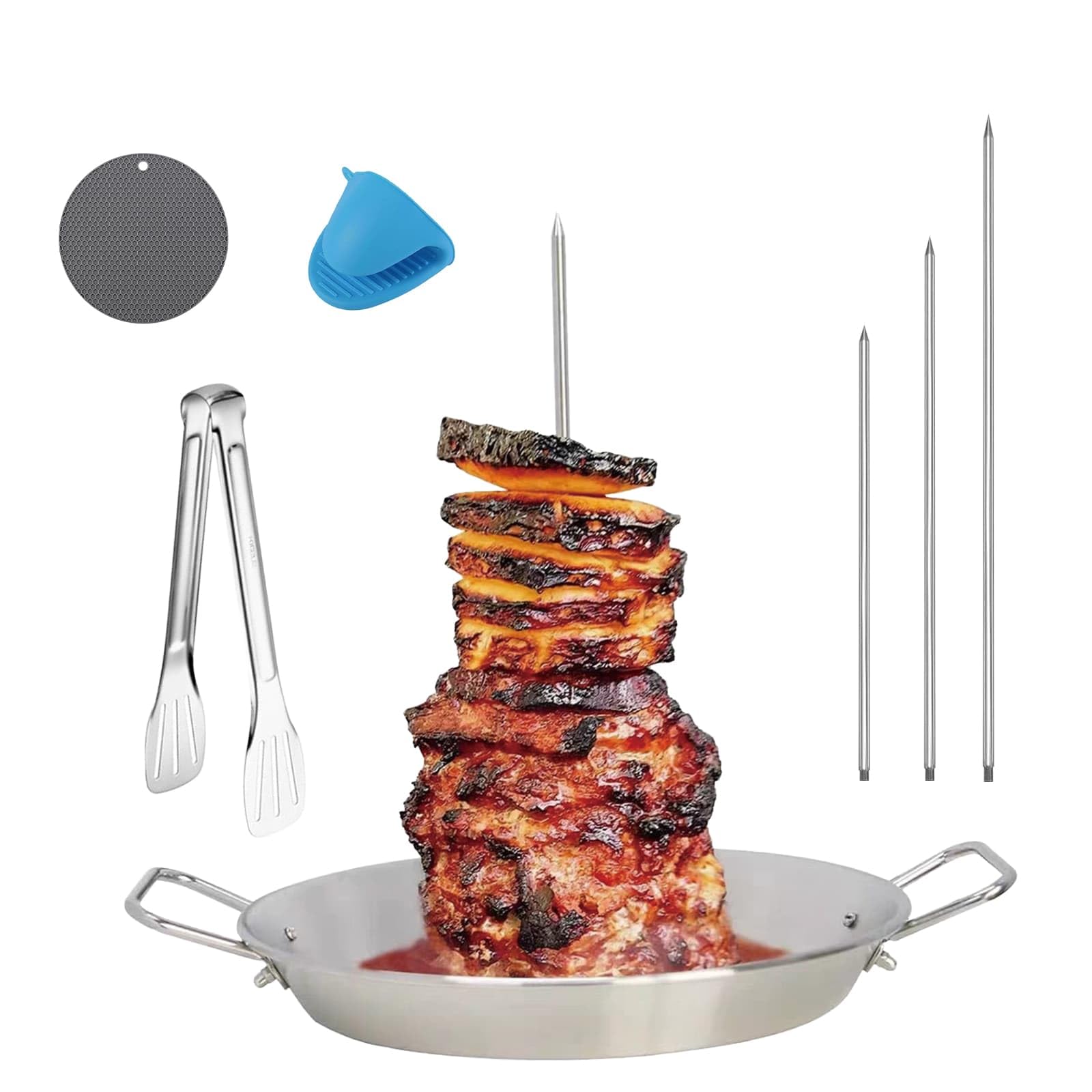 Soporte de carne vertical de acero inoxidable con brochetas de 8 a 12 pulgadas