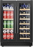 TYLZA 24-Inch Dual Zone Wine & Beverage Refrigerator: French Door Cooler Holds 20 Bottles & 88 Cans, Built-In or Freestanding Black Fridge