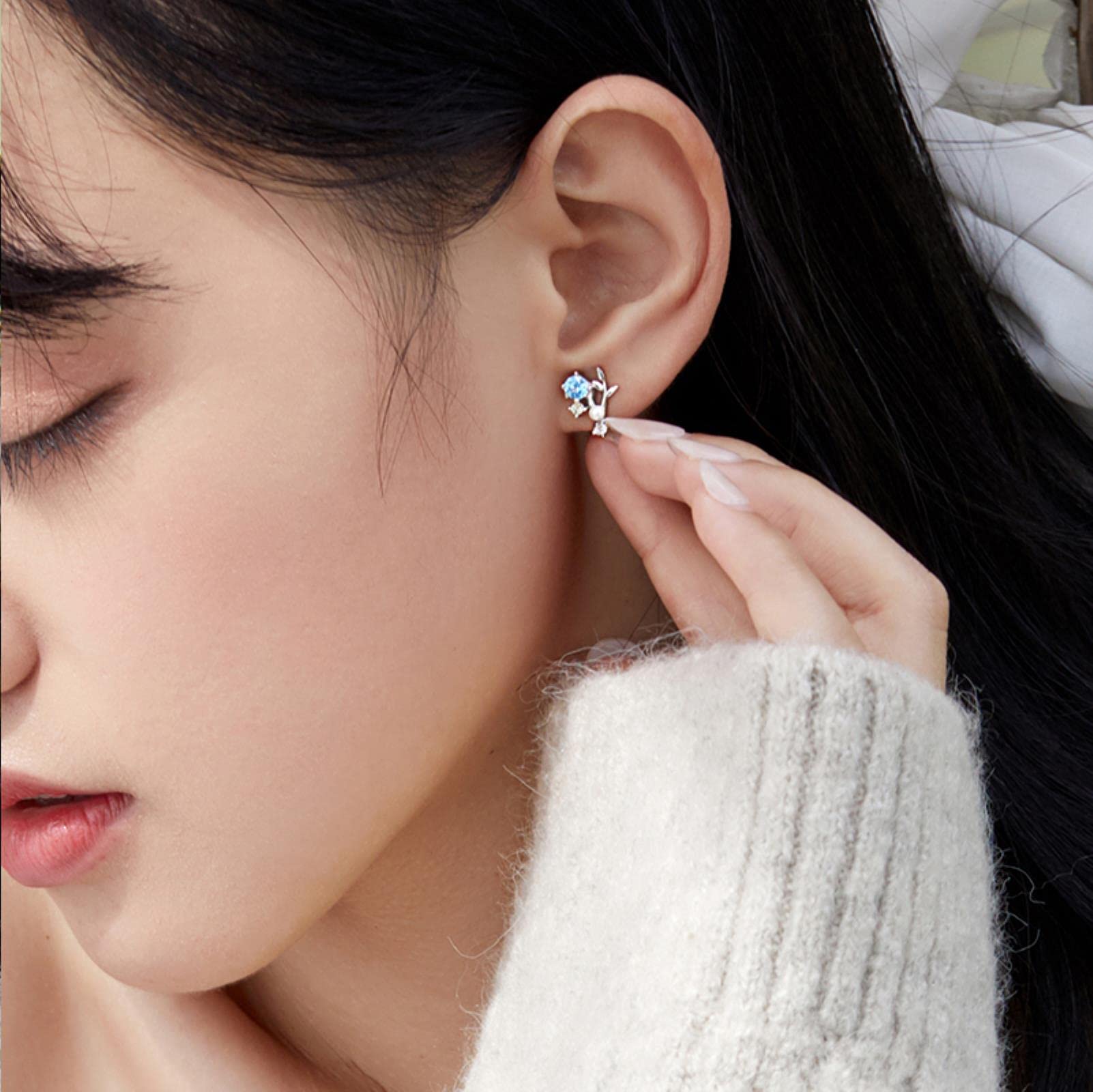 LOKILOKI Lucciola Orecchino Blu Clip 925 Argento più Nuovi Orecchini per Le Donne Senza Piercing Regalo di Lusso Speciale Originale delle Donne di Gioielleria Raffinata