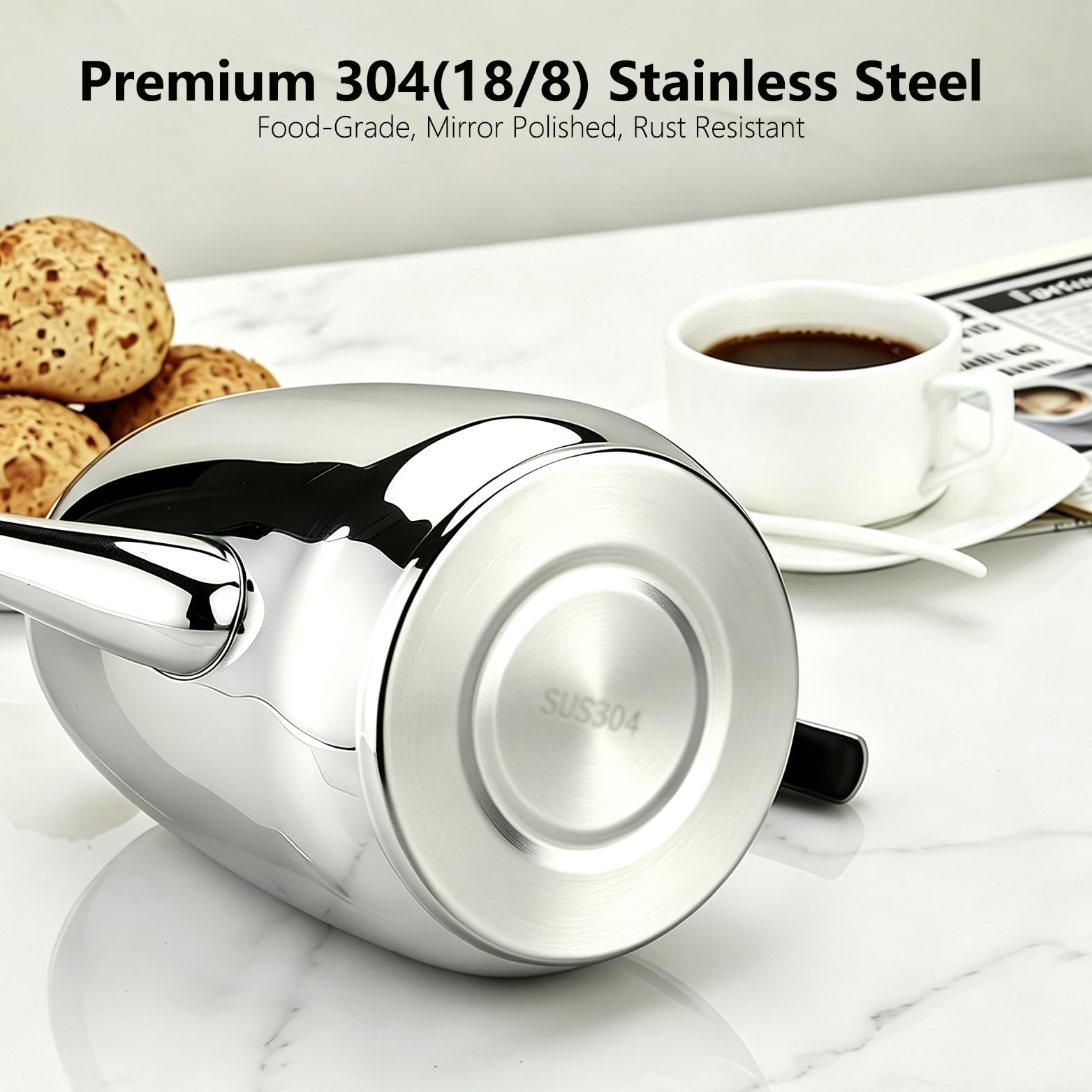 SANQIAHOME Tetera de acero inoxidable con colador, con infusor extraíble o filtro para hojas sueltas y bolsas de té, jarra de agua fría, apta para lavavajillas, plata, 1600 ml