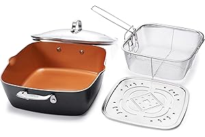 All-in-One Gotham Steel Extra Large 6 Quart Nonstick Copper Deep Square Chef’s...