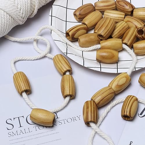 Miniatura 5 de Cuentas de madera ovaladas grandes a rayas, 0.78 x 1.18 pulgadas, 40 cuentas, agujero de 0.39 pulgadas, cuentas de madera de calidad para proyectos