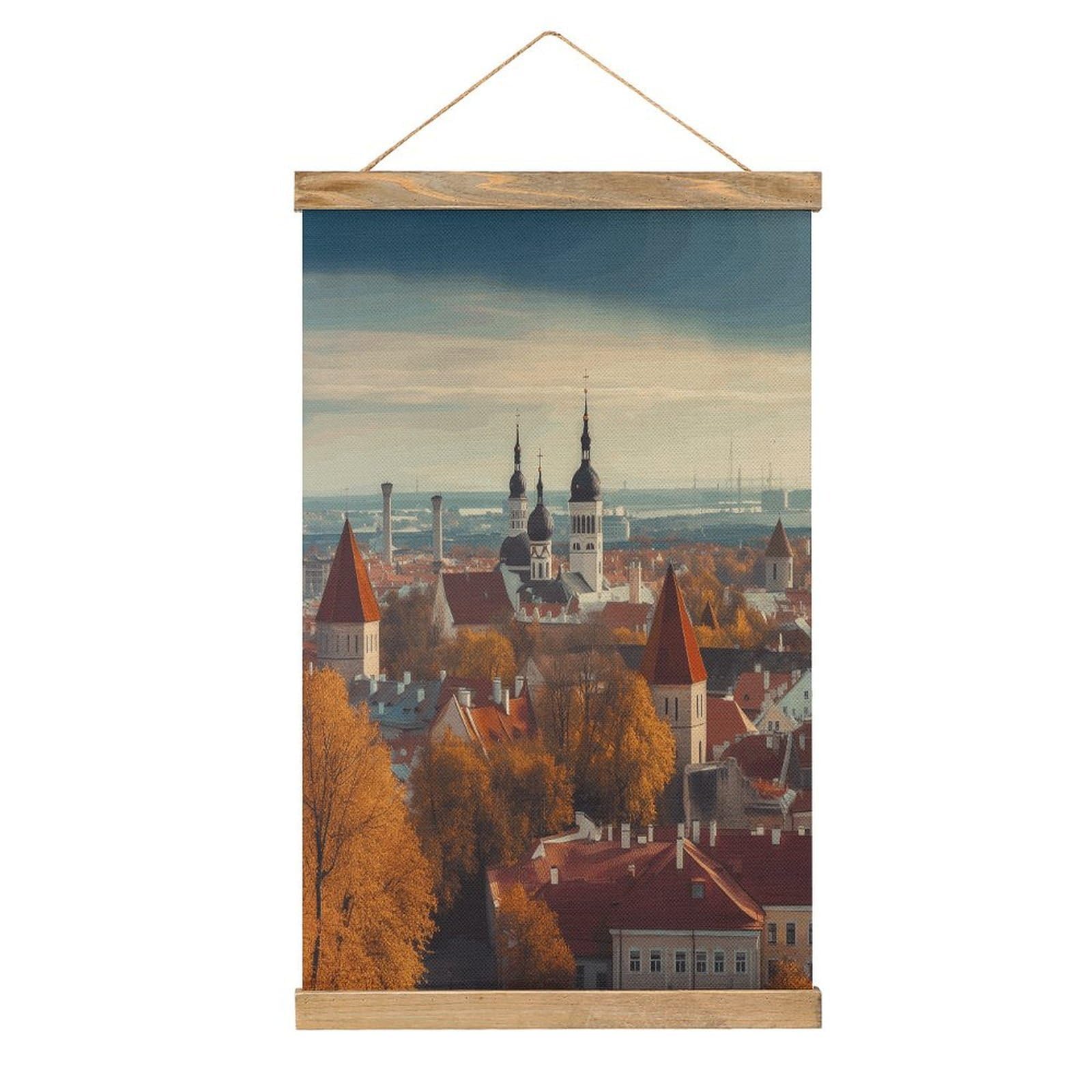 VstaDank Tallinn Estonia Cityscape Poster with Wooden Frame Hanger Art Painting Wall Decor Poster Wall Hanging Wooden Frame 13x20 Wood Poster Hanger for Photo Picture Art Canvas Print Artwork