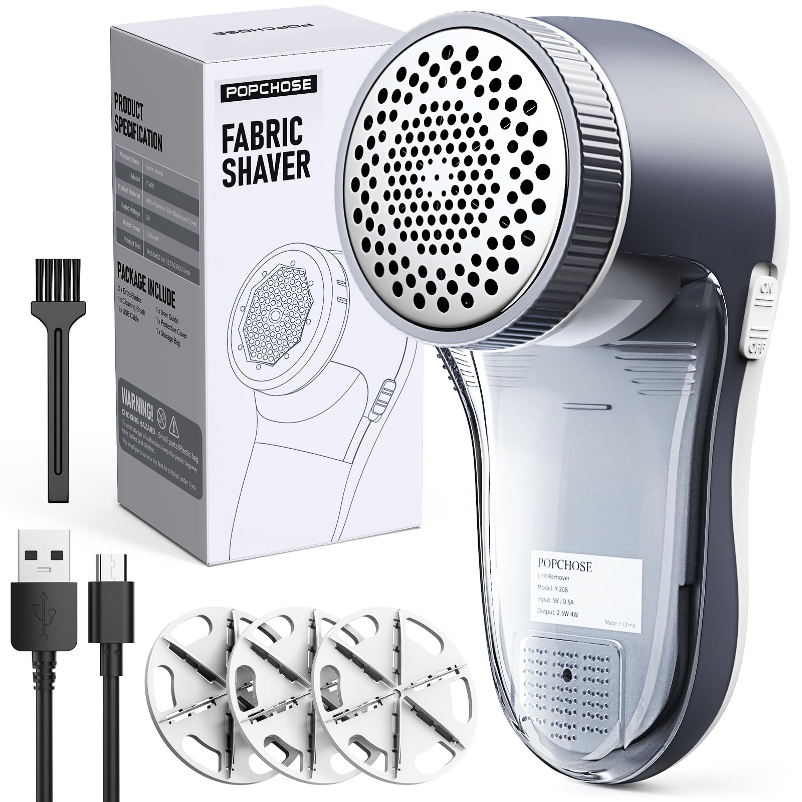 POPCHOSE Fabric Shaver, Sweater Shavers to Remove Pilling, Lint Shaver with 6-Leaf Blades, Electric Lint Remover for Clothes, Couch, Furniture, Fuzz, Lint Ball, Pillings, USB Rechargeable