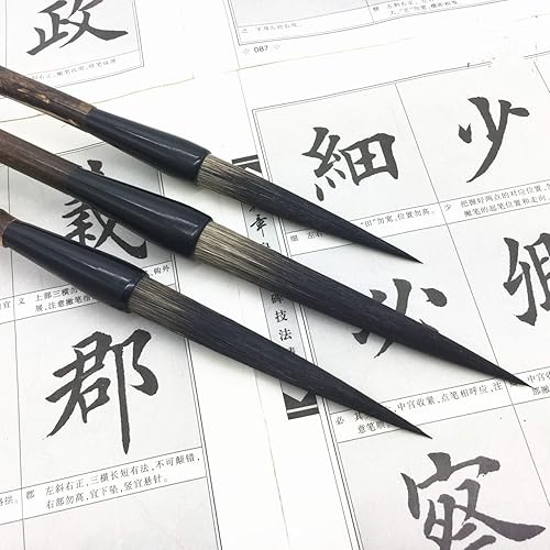 Miniatura 3 de Sumi-E - Juego de pinceles de caligrafía china para el pelo largo, pincel de bambú para pintar paisajes (L+M+S (3 piezas)