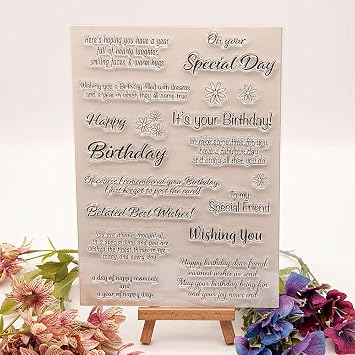 Special Day Blessing Words Clear Stamps Silicone Stamp Cards with Sentiments, Greetings Words Flower Transparent Seal Stamps for Holiday Card Making Decoration DIY Scrapbooking Album DIY Crafts