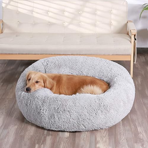 Miniatura 6 de HACHIKITTY Cama relajante en forma de dona para perros, Camas para cachorros de interior para perros grandes, XLarge 36 pulgadas Negro -,Gris,gris