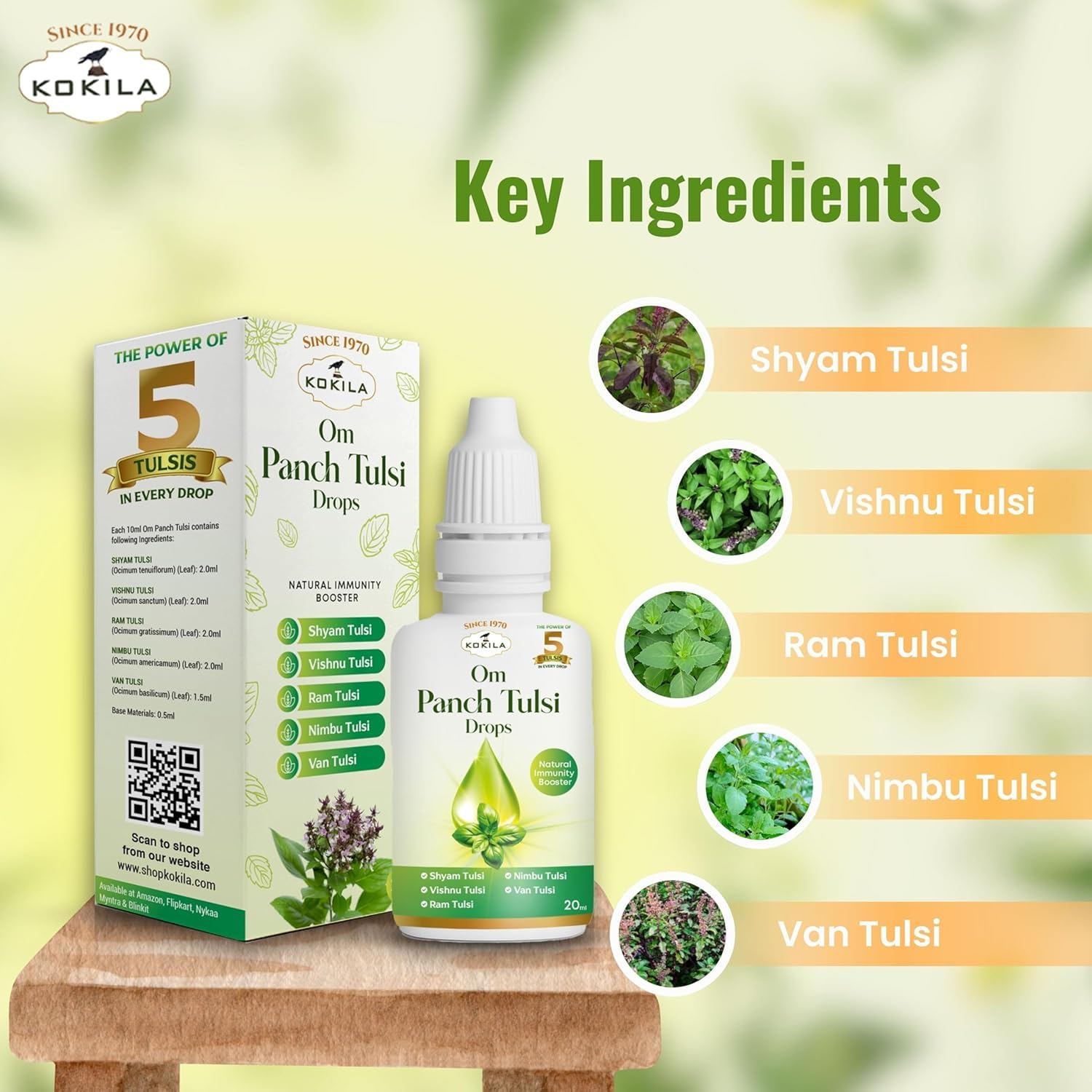 Kokila Om Panch Tulsi Drops 20ml | Natural Herbal Tulsi Extract with the Goodness of Five Types of Tulsi | Traditional Ayurvedic Wellness Support — Amazon image 4