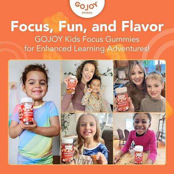 GOJOY NATURALS Kids Focus Gummies Saffron, Magnesium Glycinate, L-Theanine & Inositol Supplement for Kids & Teens Focus, Attention & Calm Vegan, Sugar-Free