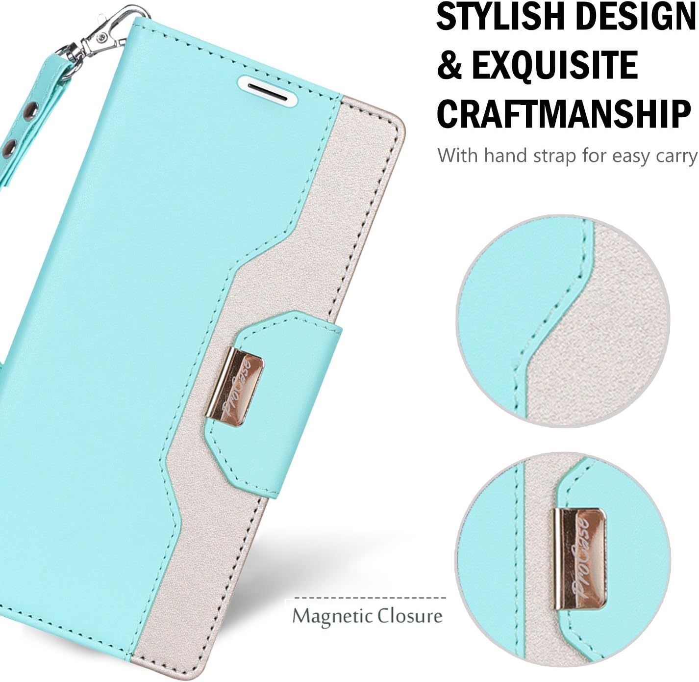 ProCase Galaxy Note 9 Wallet Case, Flip Kickstand Case with Card Slots Mirror Wristlet, Folding Stand Protective Cover for Galaxy Note 9 2018 -Mint
