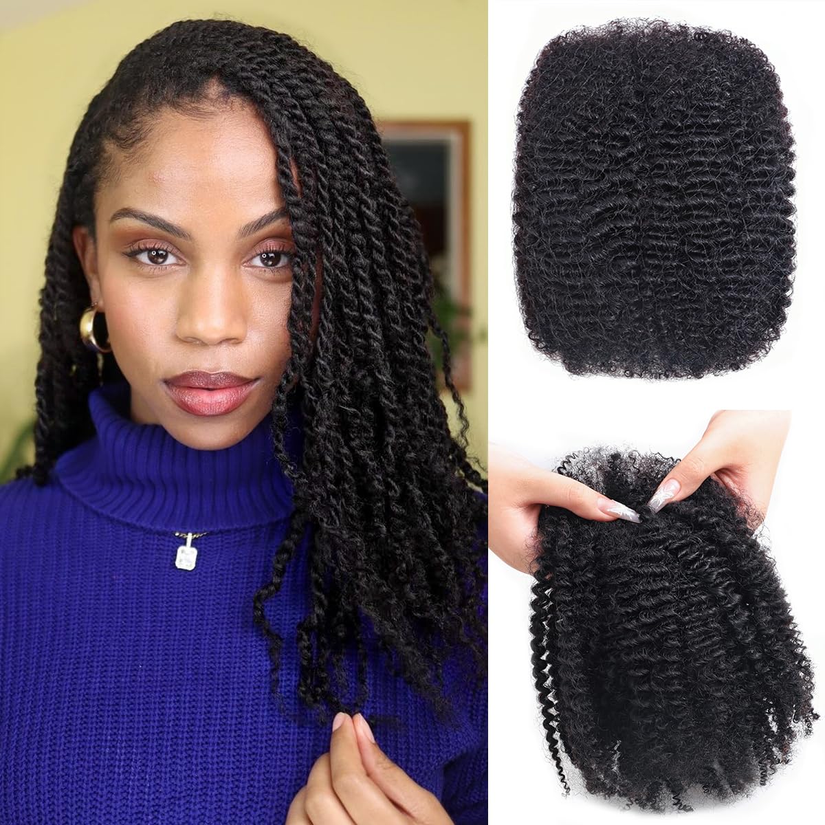 Beauty Youth 18 Inch Afro Kinkys Bulk Human Hair 35g/Pack, Braiding Hair for Dreadlocks, Loc Repair, Twists, Dreadlock Extensions, Orange Ginger