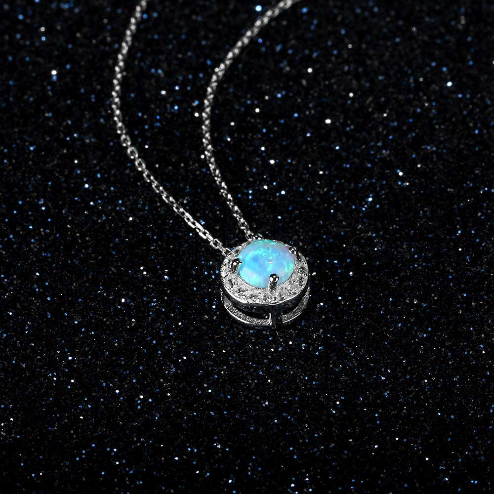 Argento 925 Opale Donna Set di Gioielli Collana squillare orecchino Borchie,Forma Rotonda Ottobre Birthstone Gioielli da Sposa Valentino Compleanno i Regali