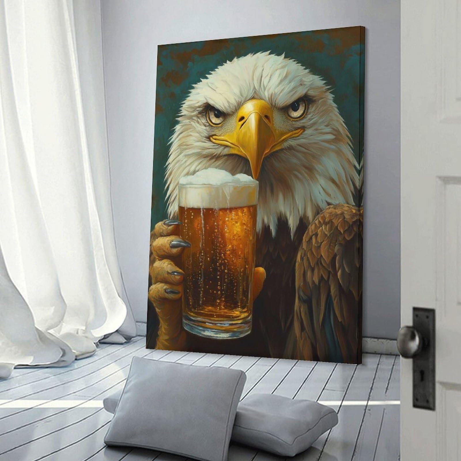 Junmoney Frame-Style-3 Eagle With Beer Decorative Wall Artwork 08X12inch(20X30cm), For Corridors, Hallways Or Apartment Entries, Home Artwork For First Impressions