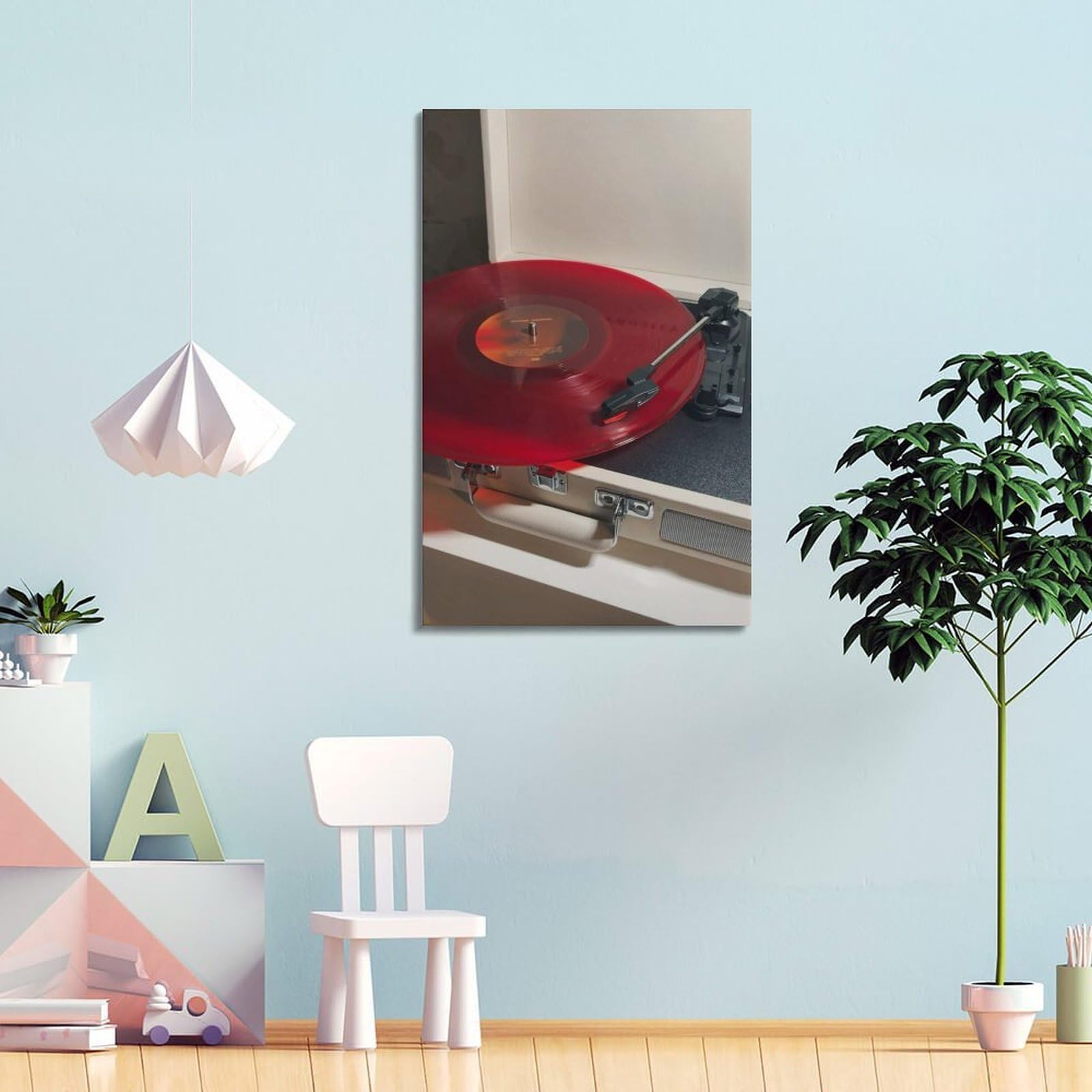 Gramofon z czerwoną płytą winylową sztuka ścienna, odważna muzyka retro dekoracja do domu plakat dekoracyjny obraz płótno plakaty ścienne i druk artystyczny obraz nowoczesny rodzinny sypialnia plakaty