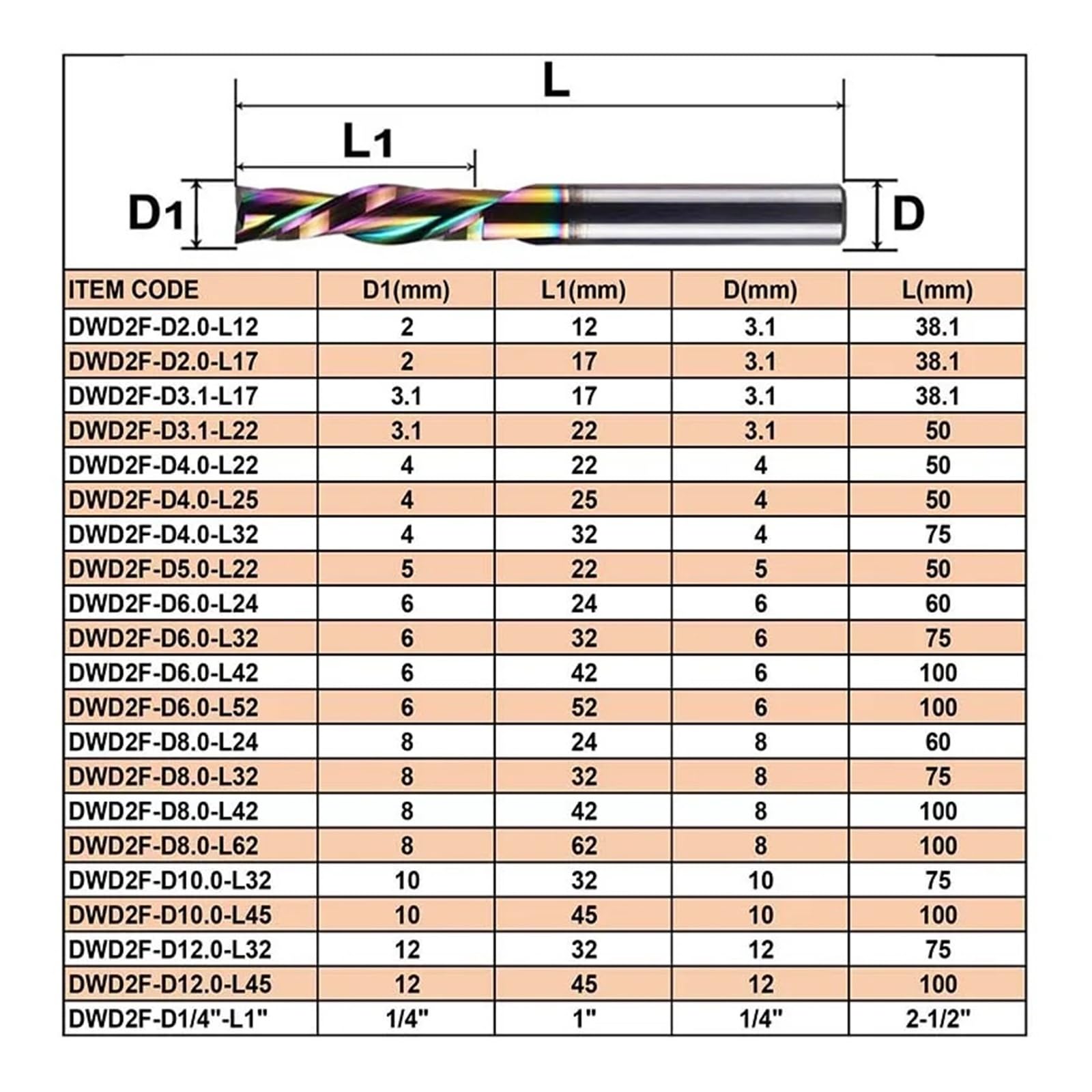 2-schneidiger DLC-beschichteter Hartmetallfräser Mit 3,1/4/6/8-mm