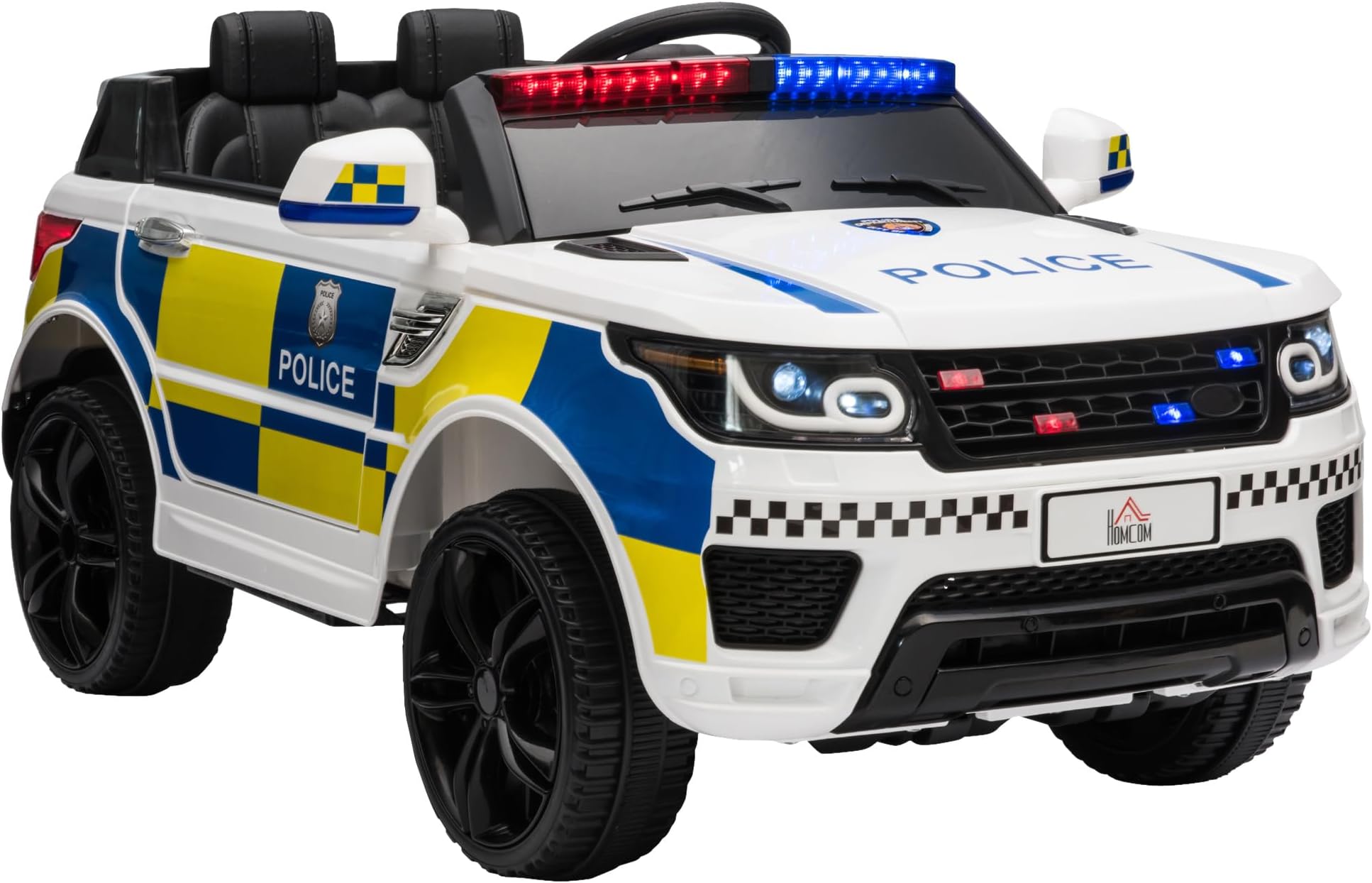 HOMCOM 12V Electric Car for Kids Police Car Remote Control 3-6 Years White