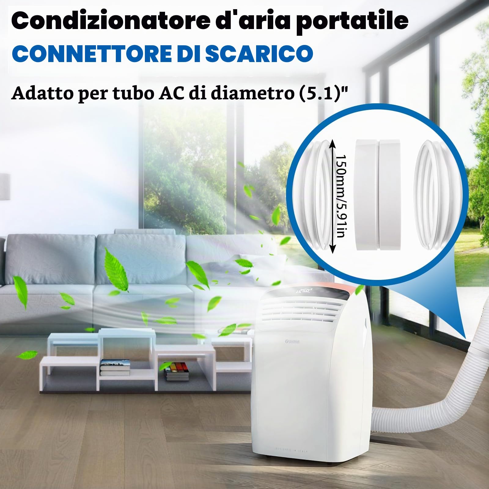 Tubo Condizionatore Portatile, Guarnizione Finestra Condizionatore, adattatore Ø 150 mm, Accoppiatore di prolunga per tubo flessibile condizionatore (150mm)