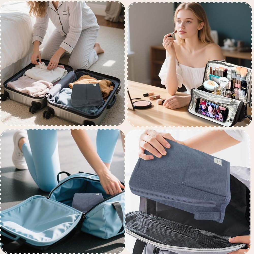 standing makeup bag, Women's Large Capacity Foldable Magnetic Travel Cosmetic Bags, Waterproof Portable Open with Divider,Beige - Image 7