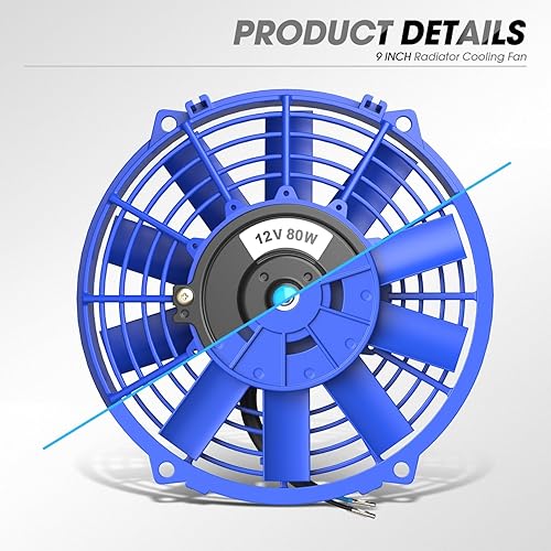 Vista 113 de DNA Motoring Ventilador de radiador delgado de enfriamiento eléctrico de alto rendimiento de 7 pulgadas con kit de montaje, azul, RAF-7-BL+FMK