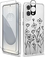 Vista 12 de GVIEWIN Funda protectora para Samsung Galaxy S25, transparente floral, delgada, a prueba de golpes, para mujer, no se pone amarilla, con protector