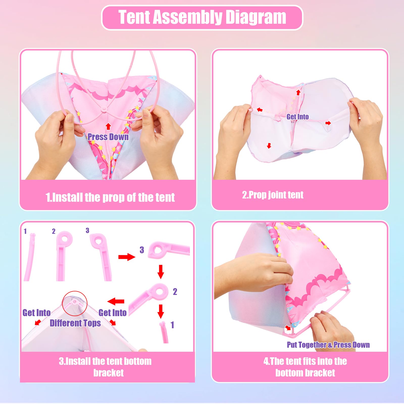 Miunana Set da gioco da campeggio con tenda, abbigliamento per bambole, sacco a pelo, zaino da trekking, vestiti, accessori per animali, attrezzature per esterni, binocolo per bambole da 11,5 pollici,