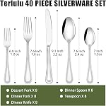 40 Piece Silverware Set for 8, Terlulu Stainless Steel Flatware Set, Mirror Polished Cutlery Set Utensil Set, Tableware Include Forks Spoons Knives for Home Restaurant, Beaded Handle, Dishwasher Safe