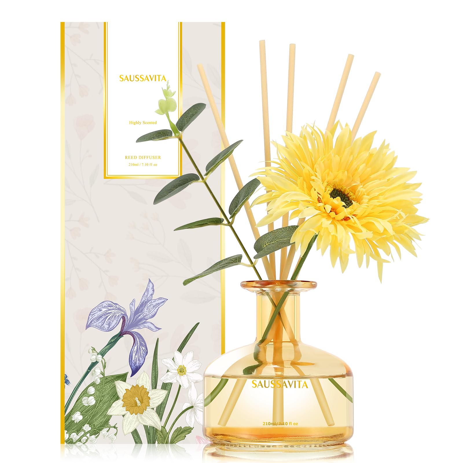 Saussavita Profumatore per Ambienti Blossom Mela, 210 ml Diffusore Profumo Ambiente con Bastoncini di Fragranza, 120 Giorni di Lunga Durata, Profumo per Casa, Ufficio e Bagno, Decorazione della Casa