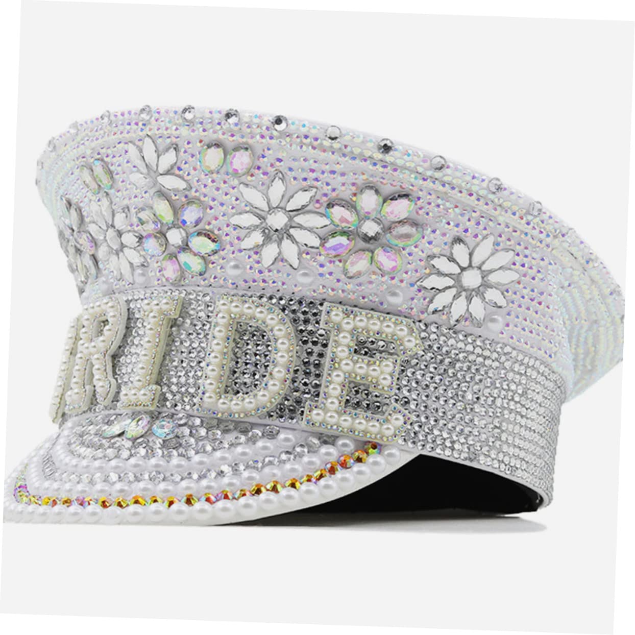 MAGICLULU Sombrero Blanco para Despedidas de Soltera Cómodo y Llamativo Incrustaciones de Rhinestones de Novia y Fiestas Obsequios