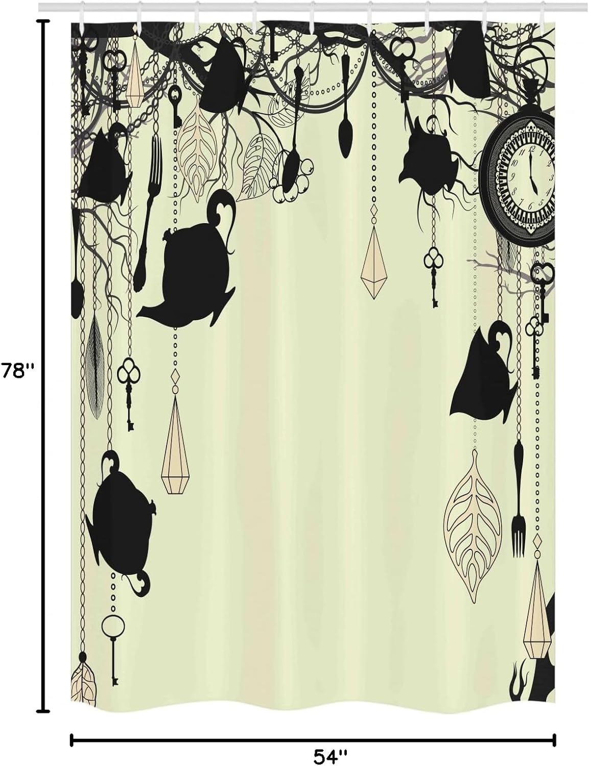 Ambesonne Antique Stall Shower Curtain, Vintage Tea Party Diamond Forks Spoons Cups Leaves Tree Branch Art, Fabric Bathroom Decor Set with Hooks, 54" W x 78" L, Avocado Green