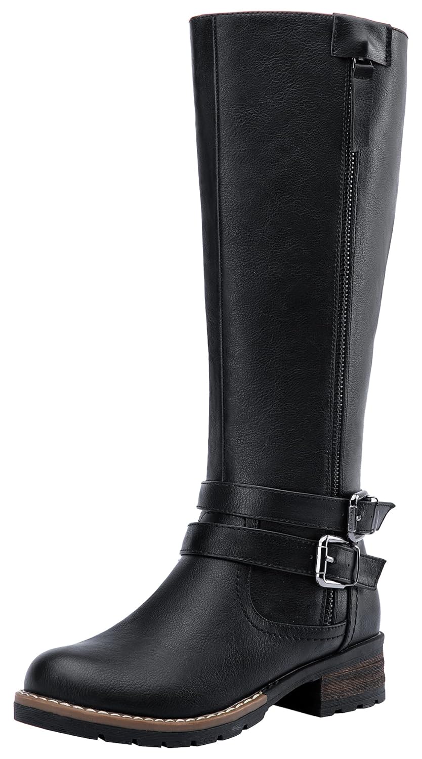 Jeossy Knee High Boots for Women Classic Tall Riding Boots Low Heel with Inside Zipper Works and Outside
