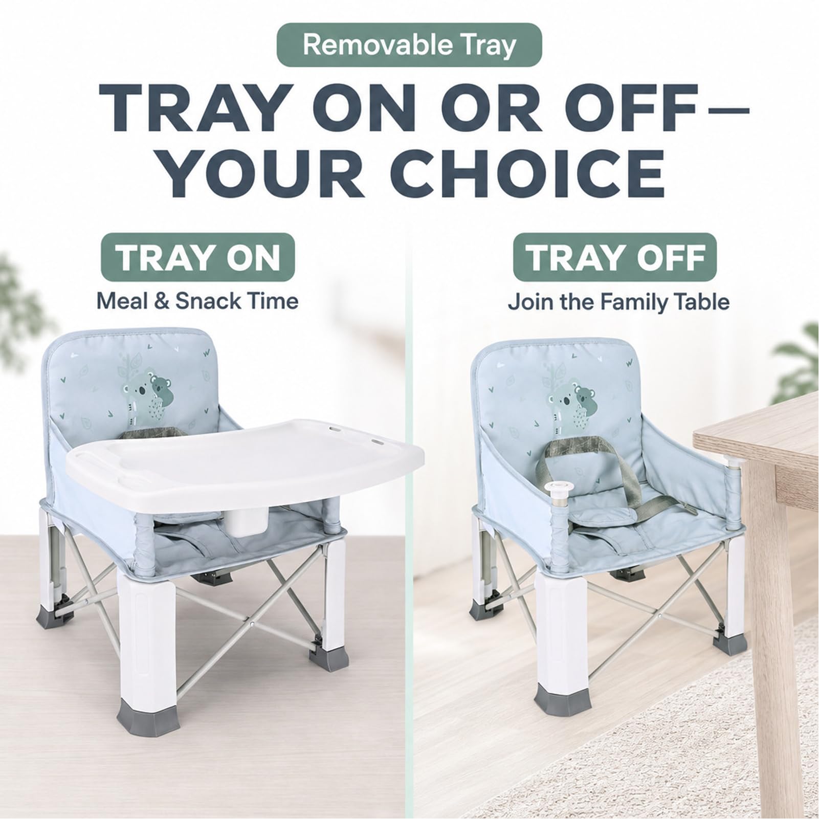Bebamour Silla alta de exterior plegable Asiento para niño con bandeja extraíble Asiento para niño con bolsa, Koala