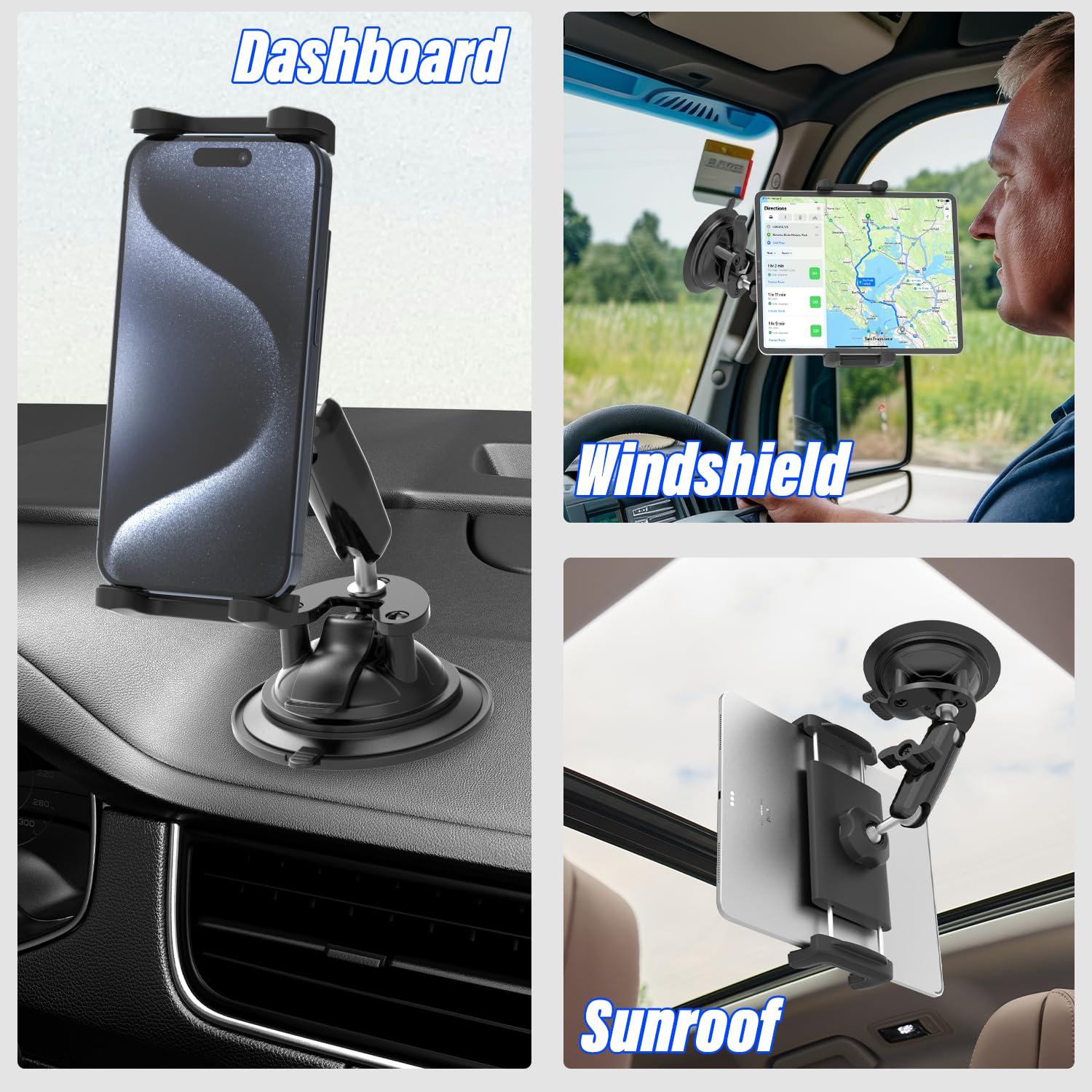 Extra Starker Saugnapf Traktor Tablet/Handy Halterung | Wackelfreier Halt, 7cm Stoßfester Metallarm, Passt Für Auto, LKW, iPad Pro, iPhone, 4-12.9" Geräte