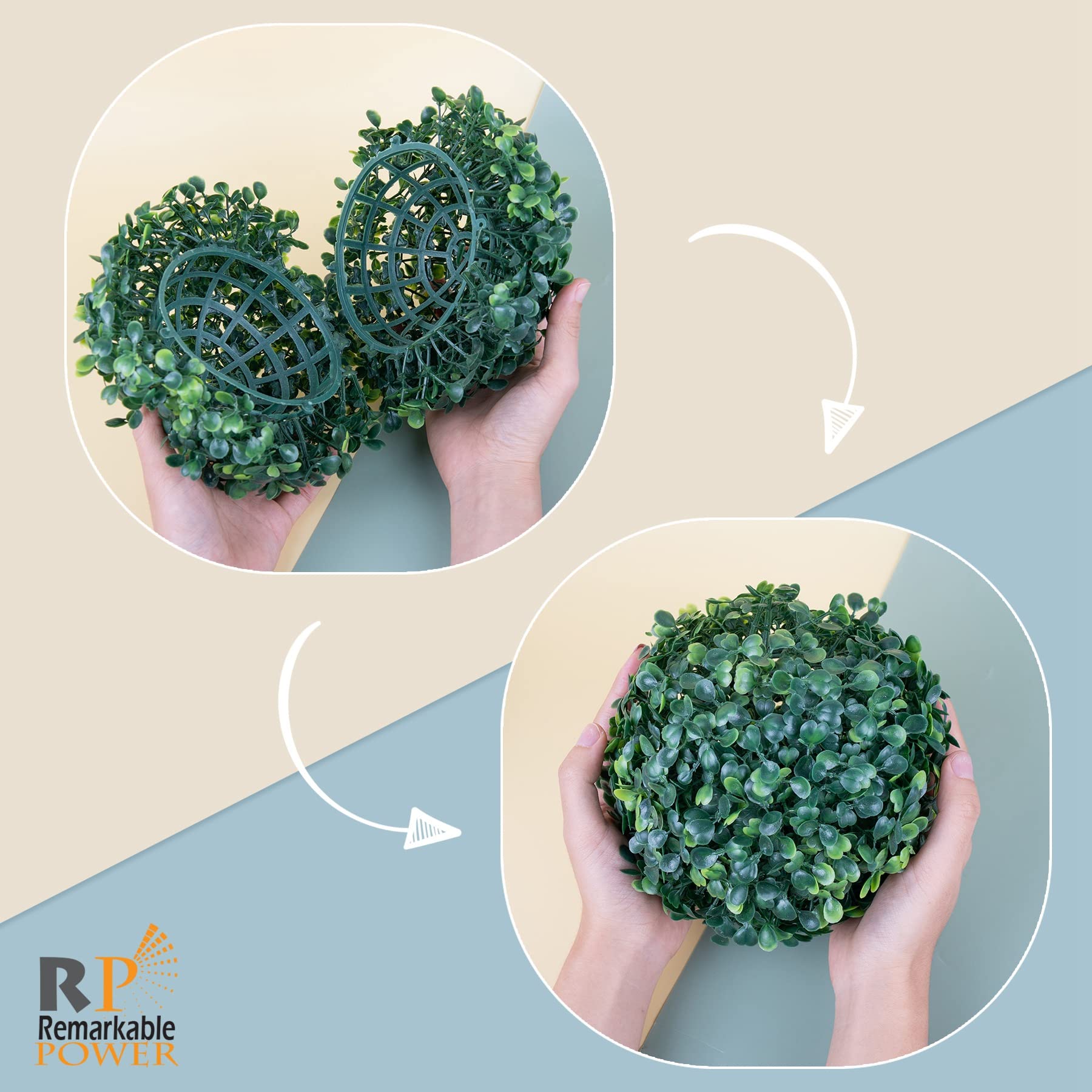 RP Remarkable Power, 4 Pack 7 Inch Artificial Plant Ball Topiary Tree ...